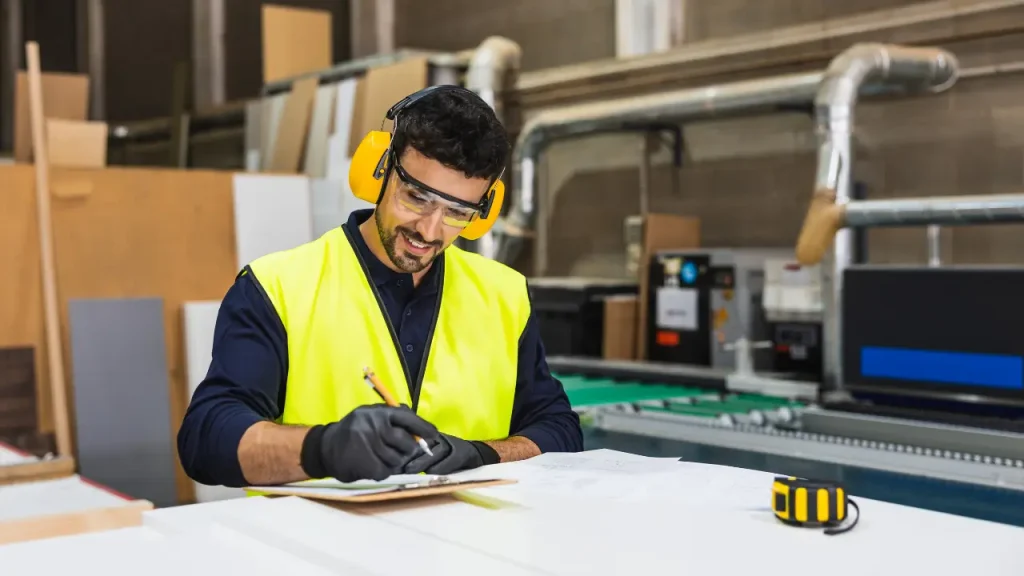 Homem com prancheta na mão em ambiente de trabalho lendo sobre o que é a nr1.
